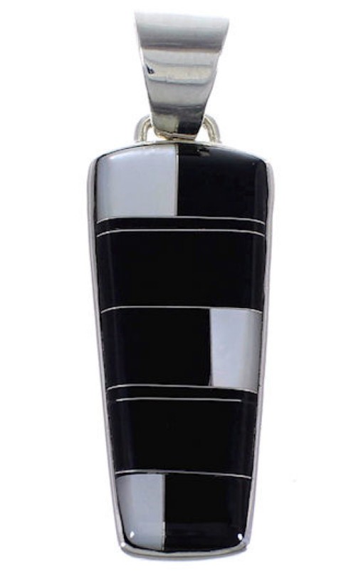 Sterling Silver Black Jade Mother Of Pearl Inlay Slide Pendant RS42793