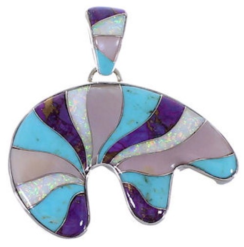 Turquoise Multicolor Sterling Silver Bear Whiterock Pendant AS33331 