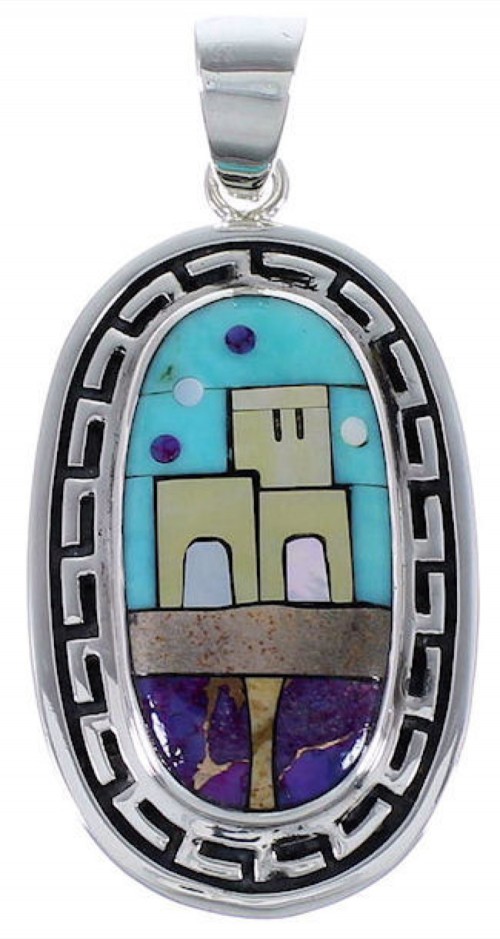 Multicolor Native American Pueblo Or Village Design Pendant TS56702