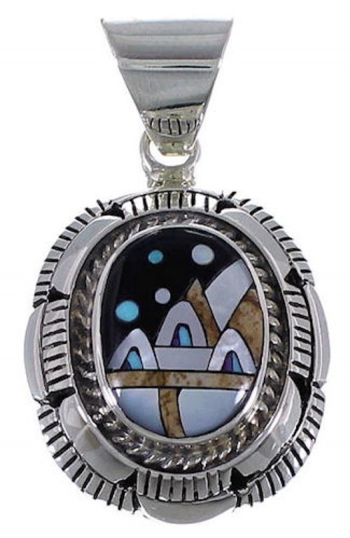 Multicolor Native American Design Sterling Silver Pendant DS45946