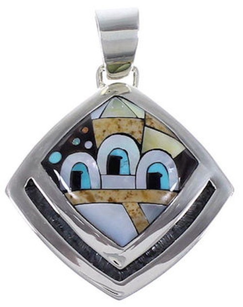 Native American Village Design Silver Multistone Pendant RS43861 