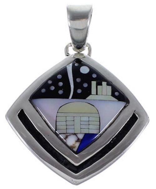 Silver Multistone Native American Village Design Pendant HS41070