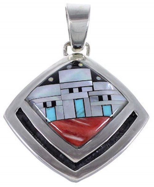 Multistone Jewelry Native American Design Silver Pendant HS41067