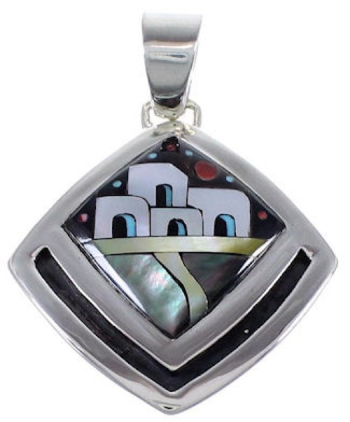 Native American Village Design Silver Multicolor Pendant RS43862