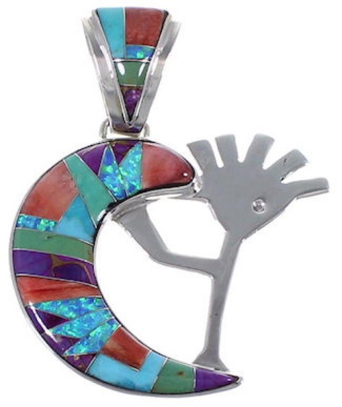 Sterling Silver WhiteRock Multicolor Inlay Kokopelli Pendant RS36146