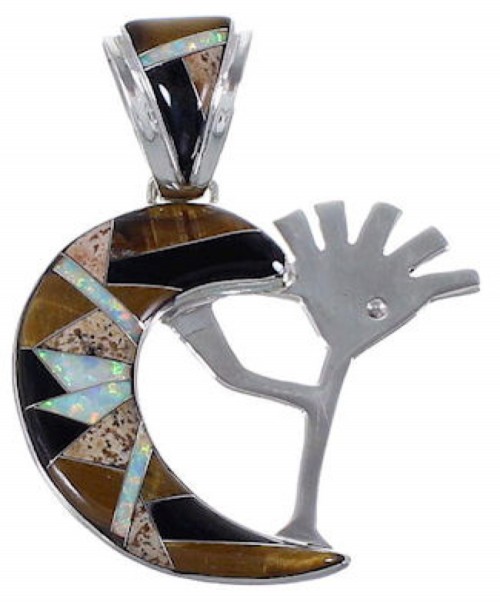 Whiterock Silver Tiger Eye Multicolor Inlay Kokopelli Pendant RS36140