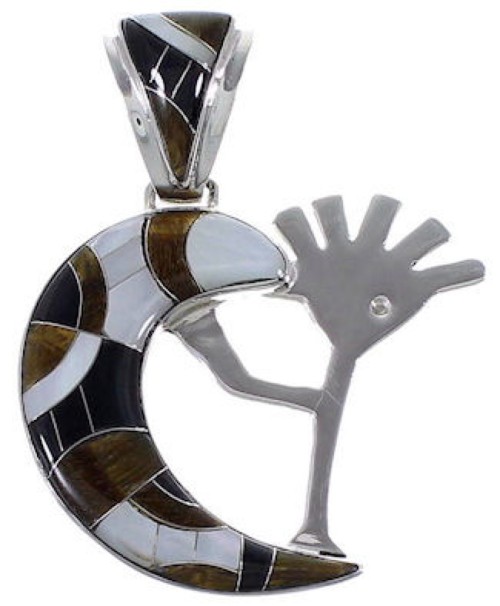 Whiterock Tiger Eye Multicolor Inlay Kokopelli Pendant RS36159