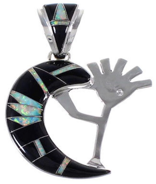 Whiterock Midnight Sky Silver Black Opal Kokopelli Pendant RS36152