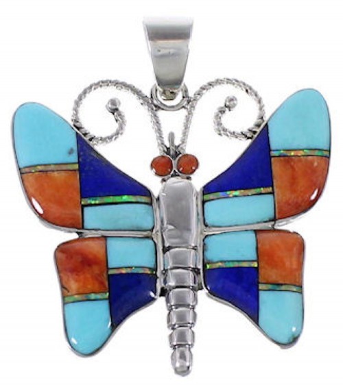 Multicolor Turquoise Butterfly Genuine Sterling Silver Pendant AS26786