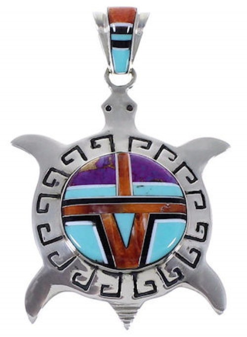 Turquoise And Multicolor Turtle Sterling Silver Pendant AS35180 