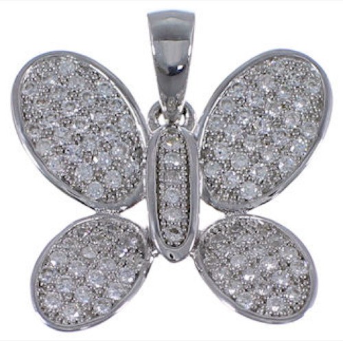 Cubic Zirconia Sterling Silver Gemstone Butterfly Pendant  NS55992