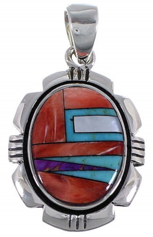 Turquoise Multicolor Inlay And Sterling Silver Pendant NS42550