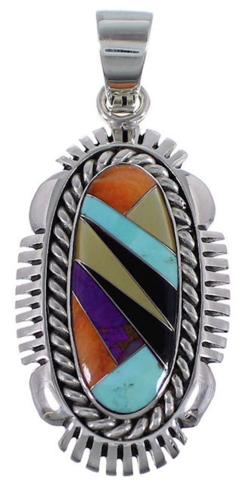 Turquoise And Multicolor Inlay Sterling Silver Pendant DS39501