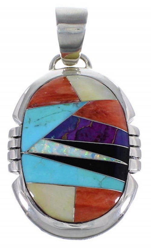 Turquoise And Multicolor Inlay Sterling Silver Pendant DS39461