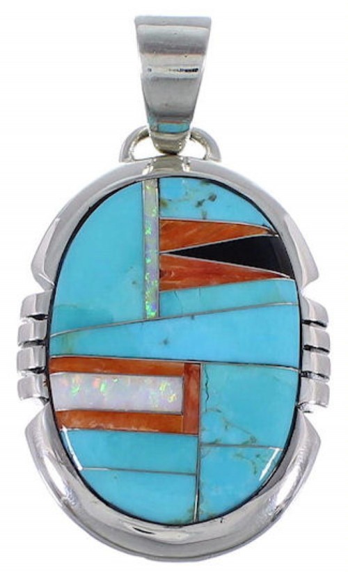 Turquoise And Multicolor Inlay Sterling Silver Pendant DS39481