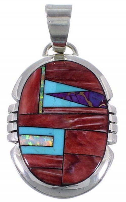 Turquoise Opal Multicolor Inlay Sterling Silver Pendant DS39459