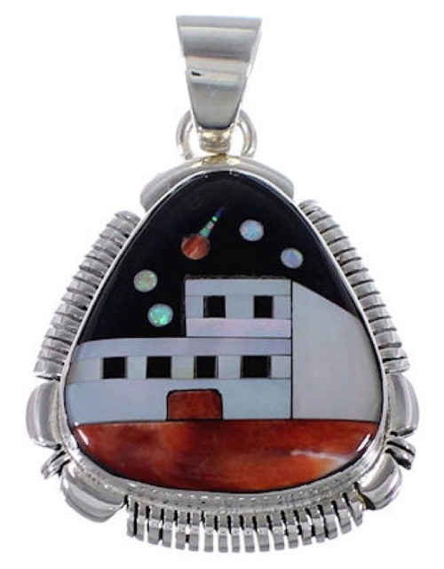 Silver Multicolor Native American Design Pendant Jewelry HS40953