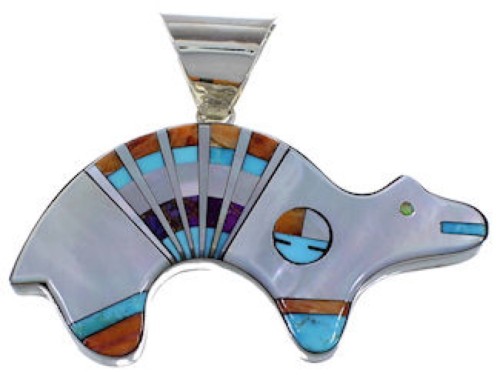 Turquoise And Multicolor Inlay Sterling Silver Bear Pendant DS39205