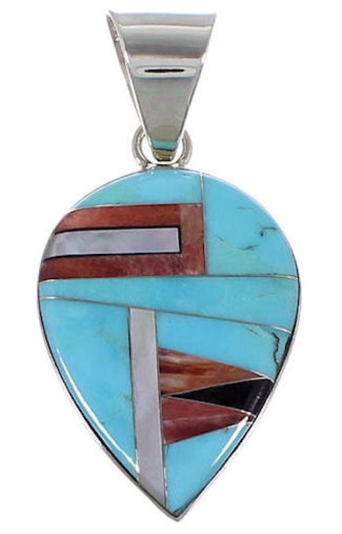 Sterling Silver Multicolor Turquoise Inlay Pendant NS42683