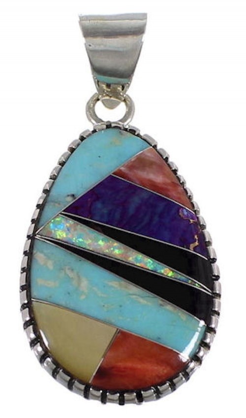 Turquoise And Multicolor Authentic Sterling Silver Pendant RS40070