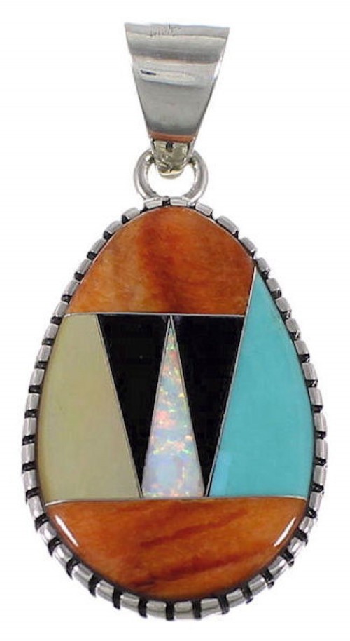 Turquoise Multicolor Inlay Sterling Silver Pendant Jewelry RS40067