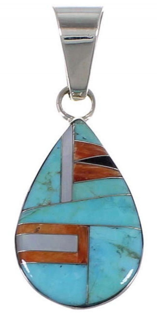 Turquoise Multicolor Inlay Pendant Silver Jewelry TS56584