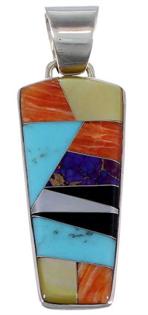 Genuine Sterling Silver Turquoise And Multicolor Inlay Pendant RS42788