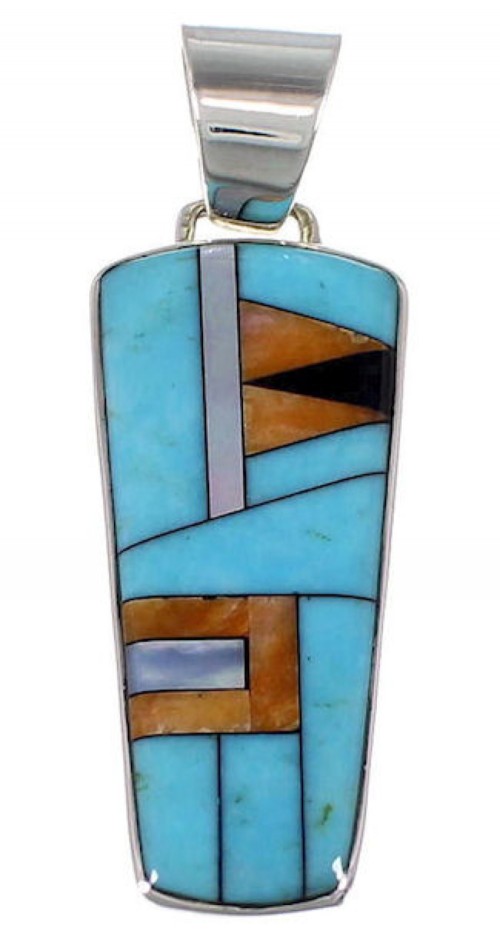 Genuine Sterling Silver Turquoise And Multicolor Inlay Pendant RS42795