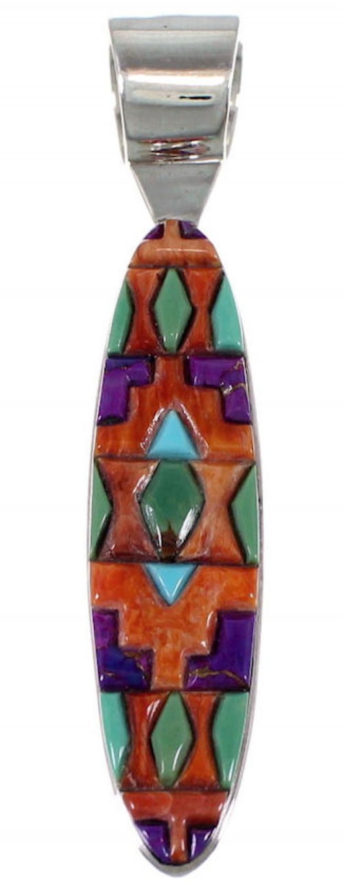 Multicolor Inlay Genuine Sterling Silver Pendant DS41616