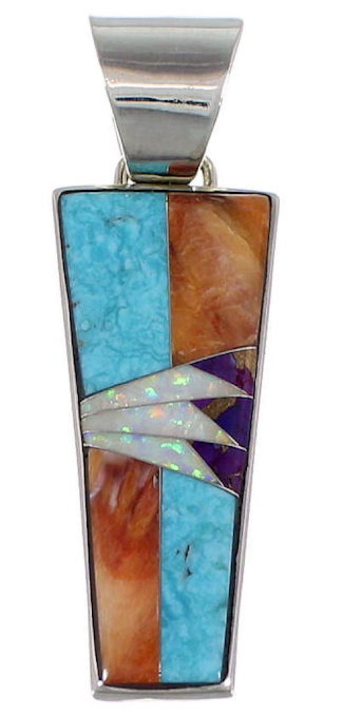 Turquoise And Multicolor Inlay Sterling Silver Pendant AS34463