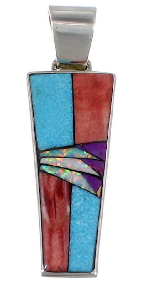 Multicolor Inlay Sterling Silver Jewelry Slide Pendant AS34468