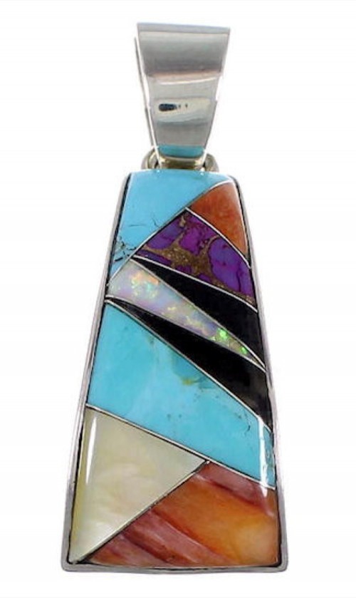 Turquoise Multicolor Inlay Sterling Silver Pendant Jewelry RS39546 