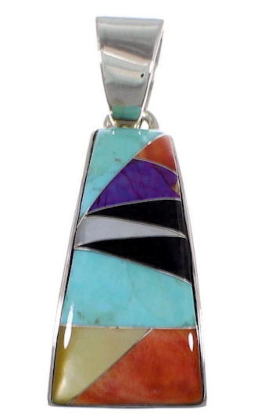 Turquoise Multicolor Inlay And Genuine Sterling Silver Pendant RS39545