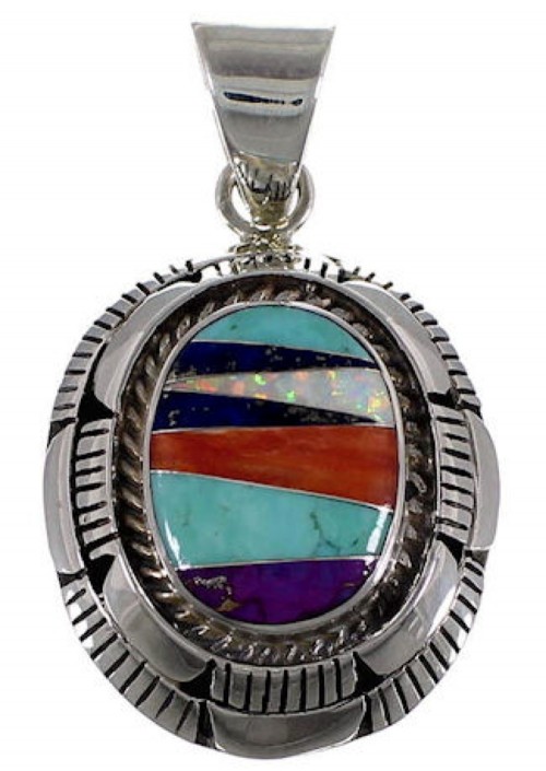 Genuine Sterling Silver Turquoise Multicolor Jewelry Pendant RS40123