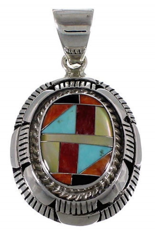 Genuine Sterling Silver Turquoise Multicolor Jewelry Pendant AS34495