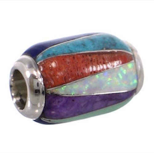 Multicolor Inlay Genuine Sterling Silver Bead Pendant AS32394