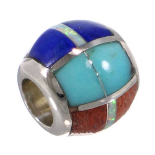 Multicolor Inlay Genuine Sterling Silver Bead Pendant AS32358