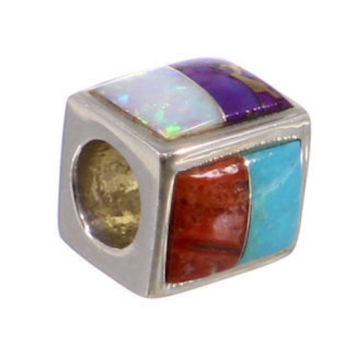 Multicolor Inlay Genuine Sterling Silver Bead Pendant AS32426