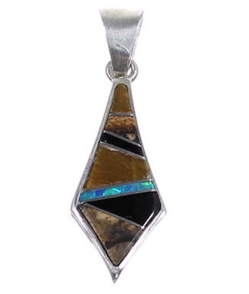 Multicolor Inlay Jewelry Genuine Sterling Silver Slide Pendant RS33373