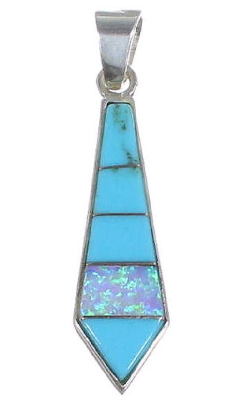 Turquoise and Opal Inlay Jewelry Sterling Silver Slide Pendant RS31897