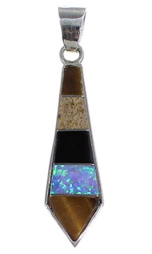 Multicolor Inlay Genuine Sterling Silver Slide Pendant Jewelry RS33383