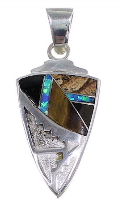 Sterling Silver and Multicolor Inlay Jewelry Slide Pendant RS33386 