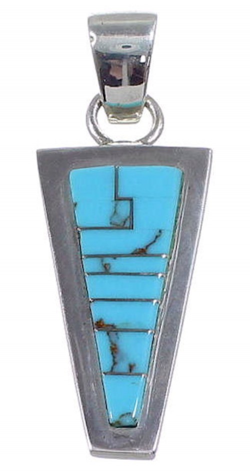 Southwest Turquoise Inlay Authentic Sterling Silver Pendant DS51898