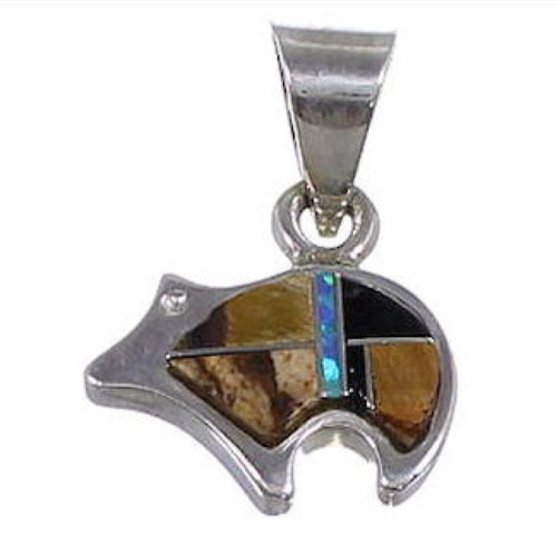 Tiger Eye Multicolor Sterling Silver Bear Pendant Jewelry NS44321