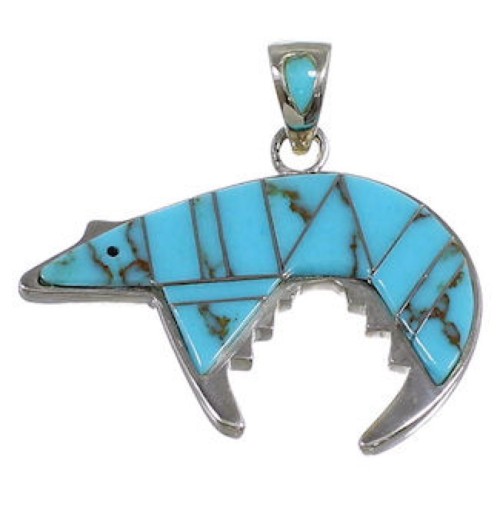 Turquoise And Jet Inlay Jewelry Sterling Silver Bear Pendant DS51868