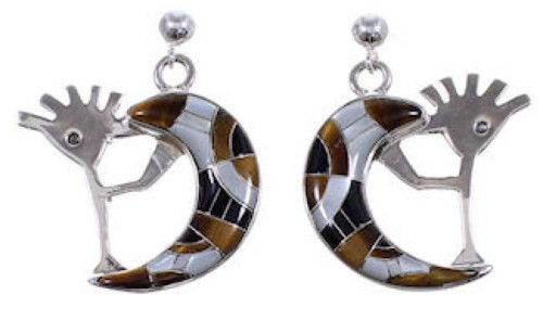 Whiterock Silver Tiger Eye Multicolor Kokopelli Earrings RS36132