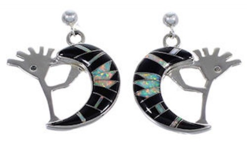 Whiterock Midnight Sky Silver Black Opal Kokopelli Earrings RS36136