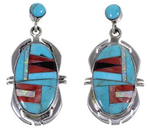 Turquoise Multicolor Sterling Silver Post Dangle Earrings NS33203