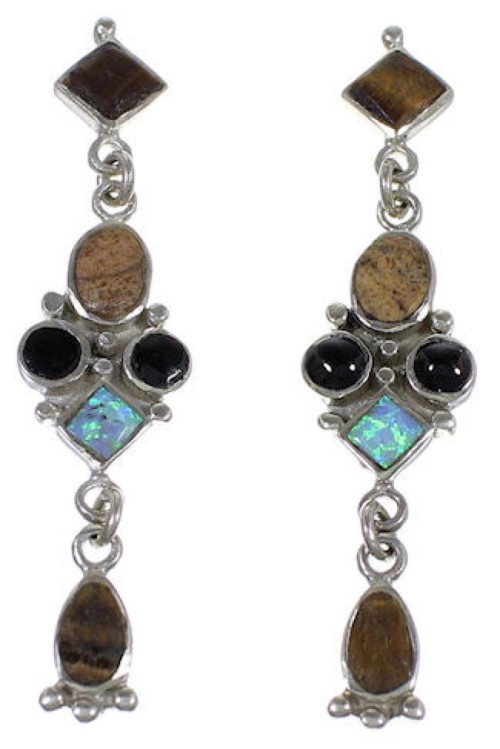 Sterling Silver Multicolor Inlay Post Dangle Earrings DS51696