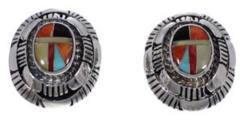 Multicolor Inlay Jewelry Sterling Silver Post Earrings AS34557